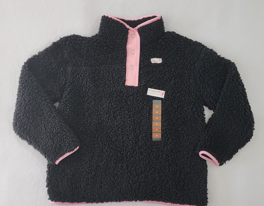 Susan G Komen Sweatshirt Womens Medium Black Sherpa Cozy Pullover Earth Yoga